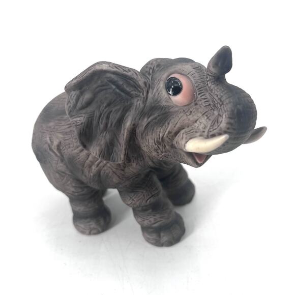 Andrea By Sadek Ceramic Baby Elephant Figurine Big Eyes Lucky Trunk Up - Picture 1 of 9